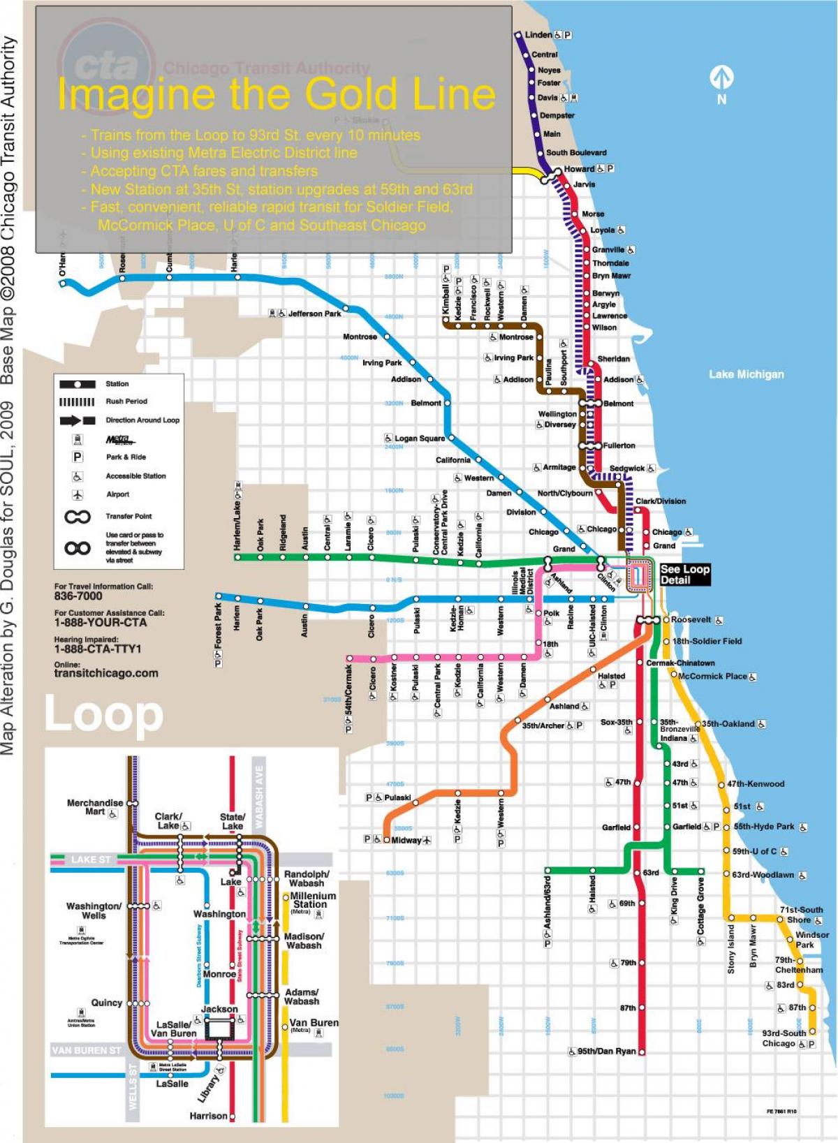 Chicago treni ramani ya bluu line