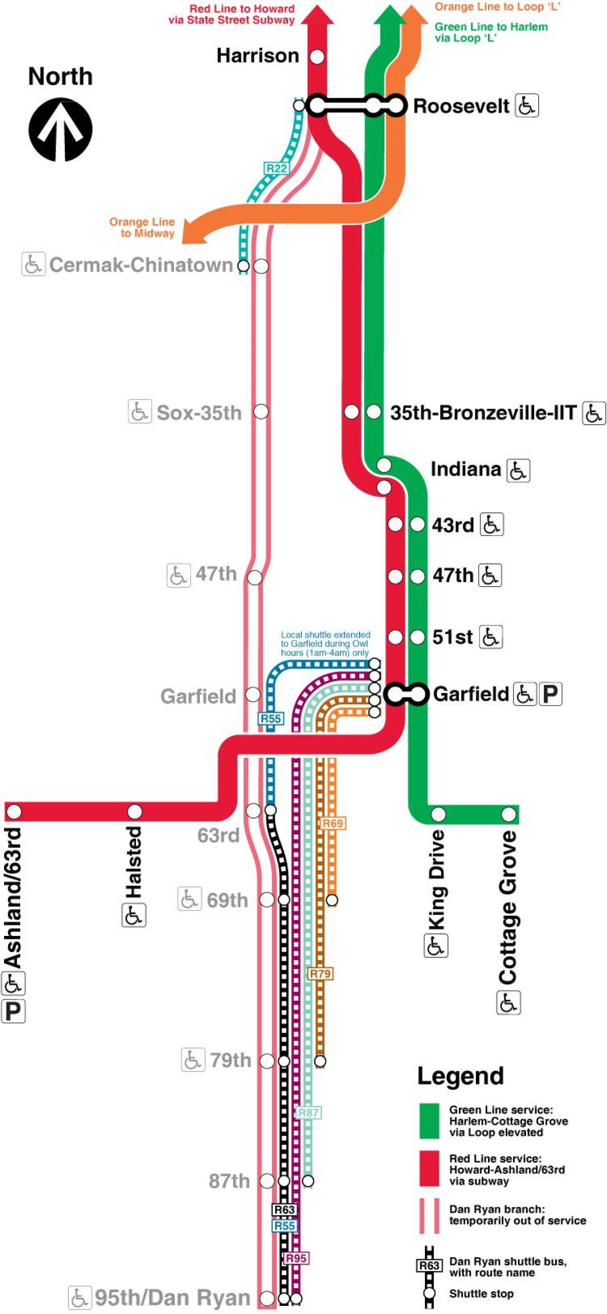 Chicago ramani subway line nyekundu